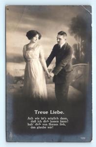 Postcard German Studio Real Photo RPPC Faithful Love Treue Liebe 1912 #4 K07