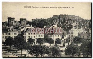 Old Postcard Belfort Place De La Republique The castle and the lion