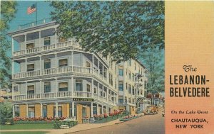 Chautauqua New York Lebanon Belvedere roadside Postcard linen Teich 12970