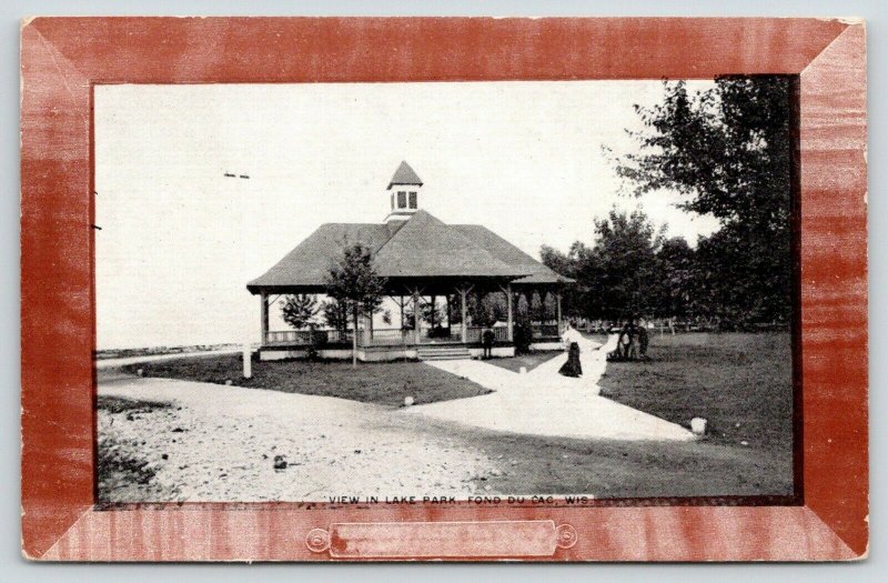 Fond du Lac WI~Victorian Lady on Path to Pavilion in Lake Park~c1910 Postcard 