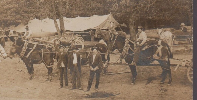 Marvell ARKANSAS RPPC 1908 LOGGING CAMP Wagons Logs TEAMSTERS Lumberjacks Posing