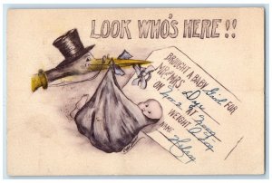 1910 Stork Delivered Baby Cobb Shinn Portsmouth Ohio OH Antique Postcard 