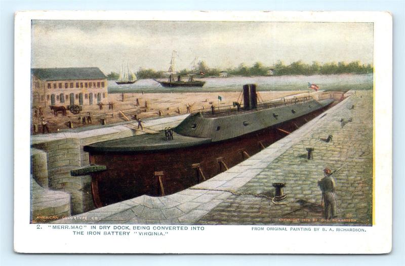 Postcard VA Jamestown Expo Merrimac Dry Dock Conversion to Iron Virginia 1907 J6