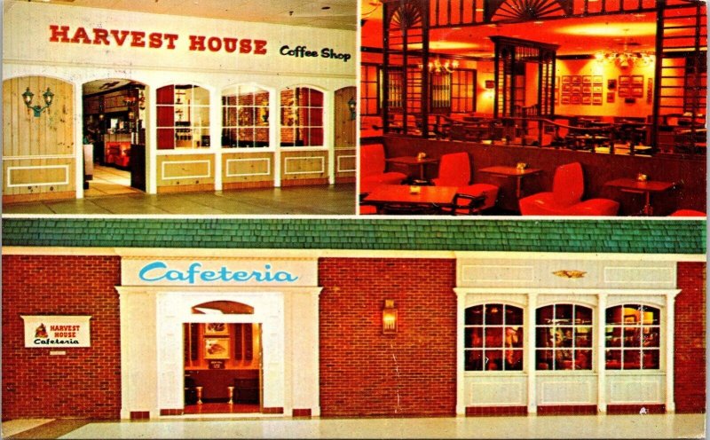 Split View Harvest House Cafeterias Coffee Shops Postcard WOB Note 8c Stamp PM 