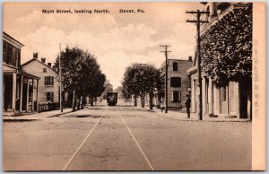 Main Street Looking North Dover Pennsylvania PA Roadway Trolley Postcard