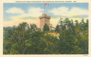 Burlington VT Ethan Allen Tower Overlooking Lake Champlain Linen Postcard Unused