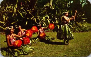 Hawaii Honolulu Hula Girls With Uli-Uli 1955