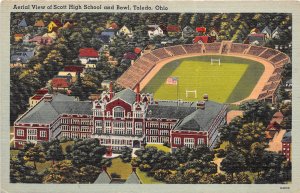 Toledo Ohio 1940s Postcard Scott High School & Football Stadium