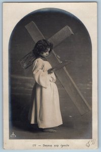 c1905 Religious Christian Child Jesus Cross #4 RPPC Photo Antique Postcard