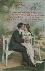 Romance Postcard - Romantic Couple - Mine For Ever - Kissing on Bench RS26131