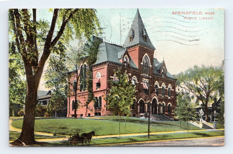 Public Library Building Springfield MA Massachusetts 1908 DB Postcard Q1