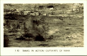 RPPC Tanks in Action Outskirts of Naha Japan Real Photo Postcard
