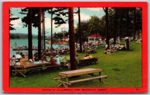 Postcard Brockville Ontario c1958 Section of St. Lawrence Park Picnic Benches