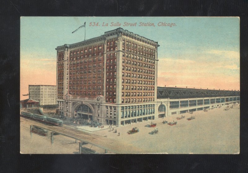 CHICAGO ILLINOIS LASALLE STREET RAILROAD STATION DEPOT TRAIN VINTAGE POSTCARD