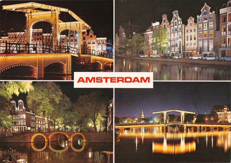 B108763 Netherlands Amsterdam Holland Bridge Night view Pont Voitures