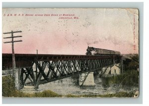 c.1908 Postcard C.&N. W. R.R. Bridge Across Rock River At Monteray Janesville WI 