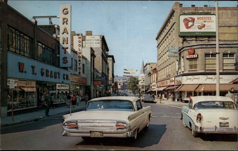 Fitchburg Massachusetts MA Street Scene Classic 1950s Cars Vintage Postcard