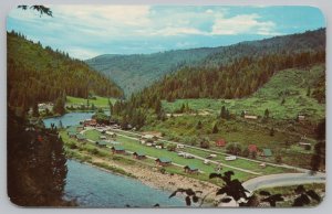Hotel & Resort~Lowell Idaho~Three Rivers Motel Resort Aerial View~1971 Postcard