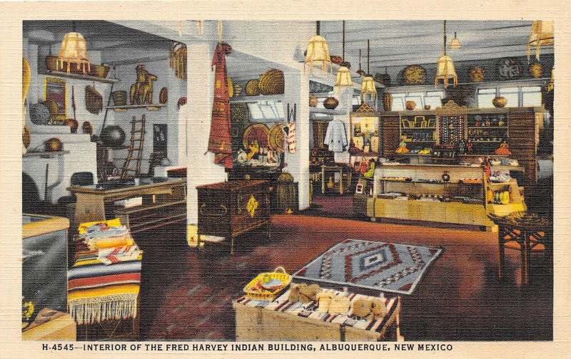 G44/ Albuquerque New Mexico Postcard Fred Harvey Linen Indian Building 2