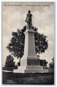 1940 Col. Warner Monument Commander Roxbury Historic Bennington Vermont Postcard 