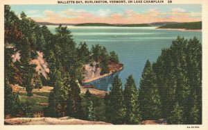 Vintage Postcard Malletts Bay On Lake Champlain Burlington Vermont C.W. Hughes