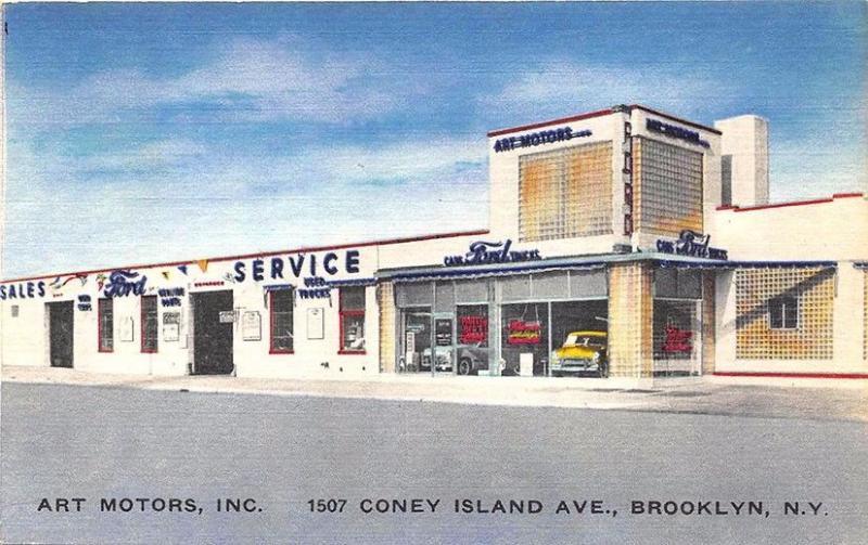 Brooklyn NY Art Motors Ford Car Auto Dealership Postcard