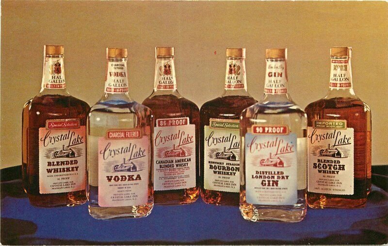 Bourbon Scotch Vodka 1950s Liquor Advertising Crystal Lake Postcard 21-6385