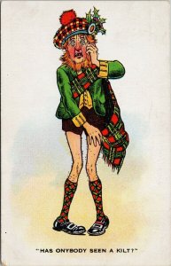 Scottish Man Comic 'Has Onybody Seen A Kilt' Valentine's Series Postcard H2