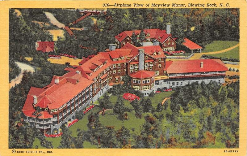 Blowing Rock North Carolina~Mayview Manor Aerial View~Lots of Trees~1940s Linen