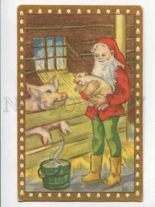 3032766 SANTA. Red-Green GNOME & PIGS. By PR old PC