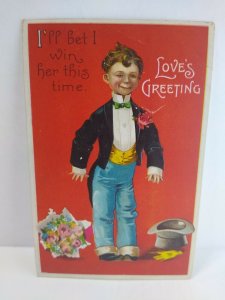 Valentine Love Postcard Unsigned Artist Ellen Clapsaddle Boy Omaha Nebraska 1910 