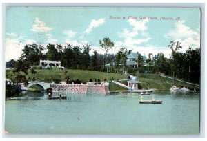1910 Scene In Oak Park Peoria Illinois IL, Boat Canoeing Scene Antique Postcard