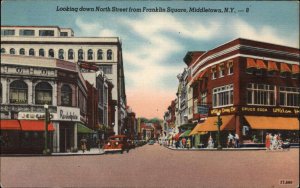 Middletown New York NY Street Scene Visible Signs Linen 1930s-50s Linen Postcard