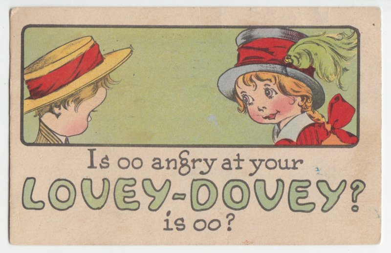 P2580 1919 postcard romance is oo angry at your lovey-dovey? is oo?