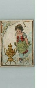 Coffee Trade Card S Dilworth Victorian Urn Advertising Antique Young With Girl   