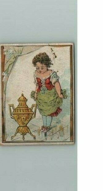 Coffee Trade Card S Dilworth Victorian Urn Advertising Antique Young With Girl   