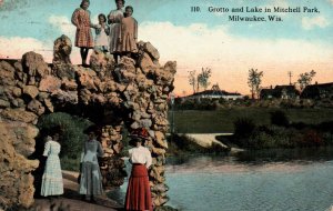 Milwaukee, Wisconsin - People at the Grotto & Lake in Mitchell Park - in 1913