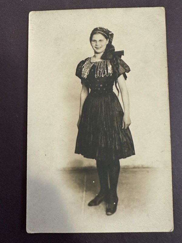 Early 1900's RPPC Postcard Real Picture Young Woman In Fancy Dress