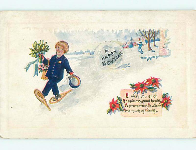 Divided-Back new year BOY ON SNOW SHOES WITH BOUQUET r3864