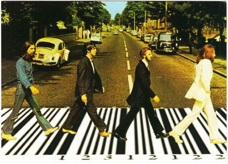 The Beatles Abbey Road All You Need is Stuff UPC Code Humor Postcard