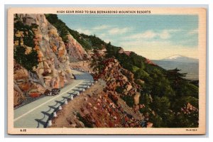 High Gear Road To San Bernardino Mountains California UNP Linen Postcard Z5