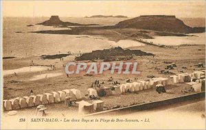 Postcard Old Saint Malo Two Beys and the Beach of Bon Secours