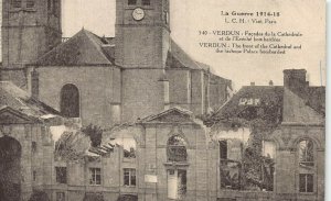 LA GUERRE WW1~VERDUN MEUSE FRANCE~WAR DAMAGE-BOMBARDED CATHEDRAL~POSTCARD