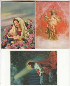 P3234 vintage  3 different 3-d colorful religious postcards