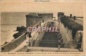 Old Postcard St Malo Ramparts Promenade Tower Bidouane GM