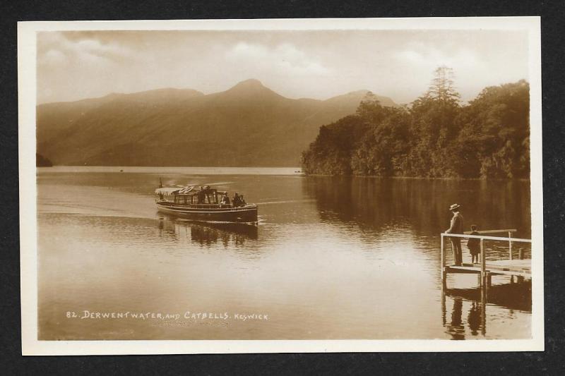 Derwentwater & Boat Cumbria England RPPC Unused c1920s