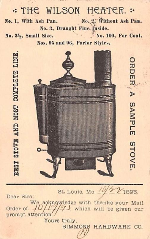 Wilson Heater Advertising Postal Used Unknown, Missing Stamp 