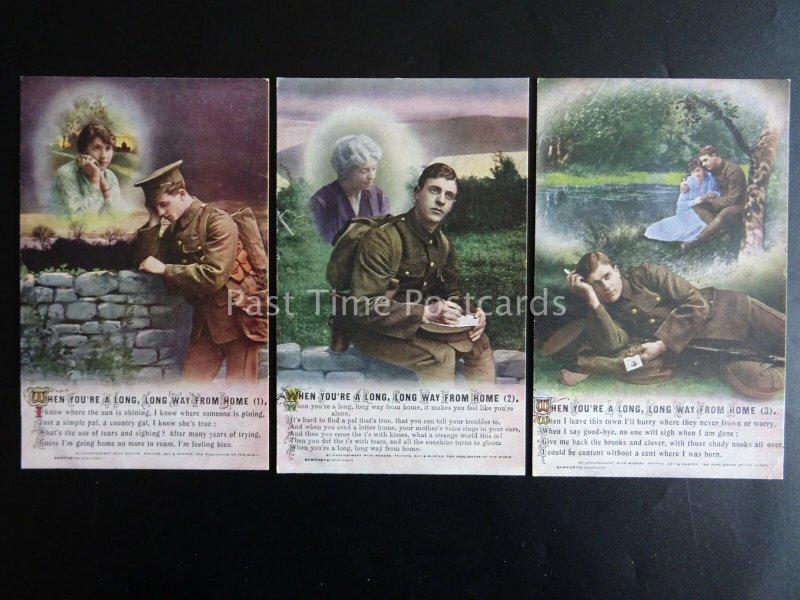 WHEN YOU'RE A LONG LONG WAY FROM HOME - WW1 Bamforth Song Cards set of 3 No.4950 