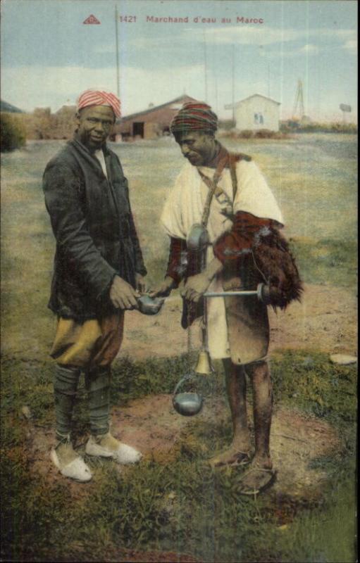 Morocco Native Men Marchand d'eau au Maroc Water Carriers c1910 Postcard