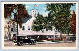 THE FERGUSON HOTEL HYANNIS MASSACHUSETTS 1920's ERA DICKERMAN POSTCARD OLD CARS